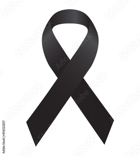 Black ribbon image design icon. Black awareness ribbon on white background. Mourning and melanoma symbol. Vector of Black ribbon mourning sign.