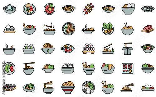 Korean cuisine icons set. Outline set of korean cuisine vector icons thin line color flat isolated on white