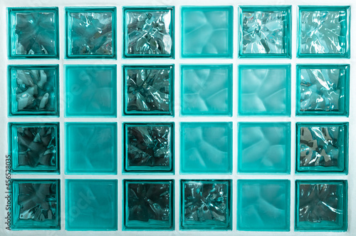pattern of different turquoise glass blocks. abstract background or texture