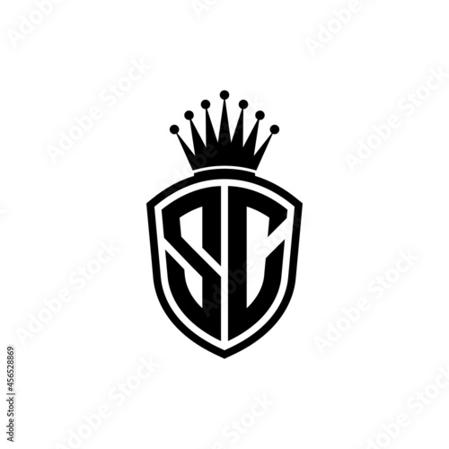 Monogram logo with shield and crown black simple SC