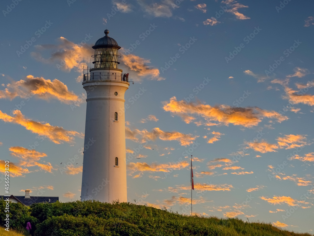 Hirtshals lighthouse (Hirtshals fyr) a famous landmark in the seaport town on the coast of Skagerrak at the top of the Jutland peninsula, Denmark. Hirtshals lighthouse (Hirtshals fyr) a famous landmark in the seaport town on the coast of Skagerrak at the top of the Jutland peninsula, Denmark.