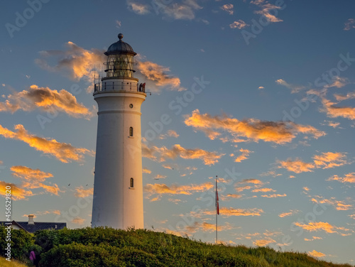 Hirtshals lighthouse (Hirtshals fyr) a famous landmark in the seaport town on the coast of Skagerrak at the top of the Jutland peninsula, Denmark.