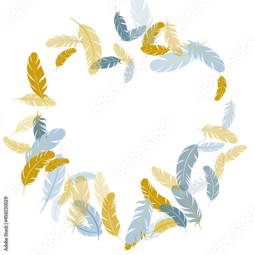 Fluffy twirled feathers on white design.