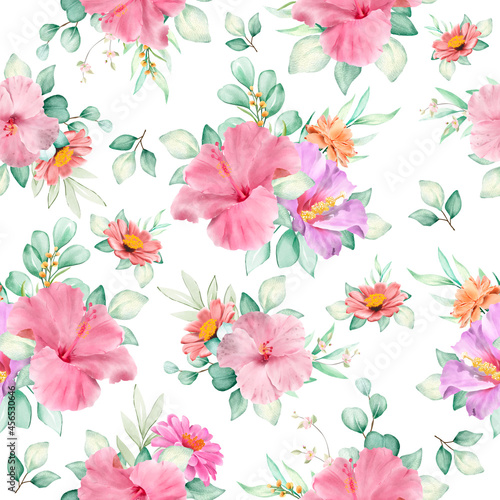 elegant hand drawn floral and leaves seamless pattern