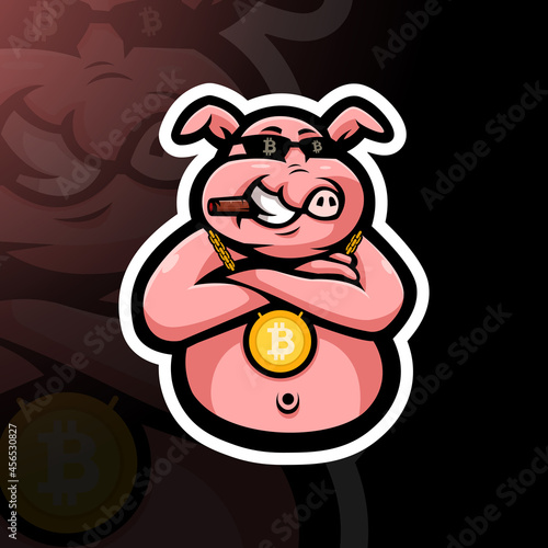 billionaire pig with bitcoin necklace