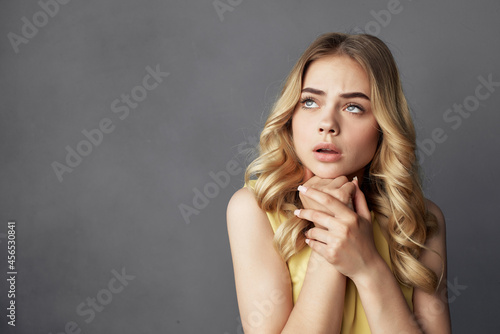 blonde posing attractive look fashion isolated background