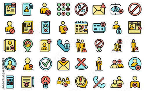 Blacklist icons set. Outline set of blacklist vector icons thin line color flat isolated on white