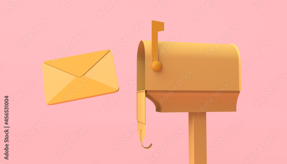 Open mailbox for letters on pink background. 3D illustration. Copy space.