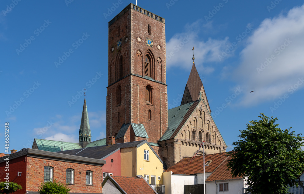 Ribe Cathedral or Our Lady Maria Cathedral (Ribe Domkirke) in the ancient city of Ribe, Jutland, the oldest town in Denmark and Scandinavia.