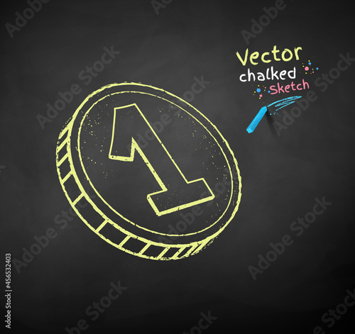 Vector color chalk drawn illustration of coin