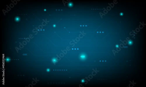 Blue Curcuit board with line and dot element connection by redial circle. Geometric pattern and modern banner for graphic digital texture. Presentation technology template. © Bridgman