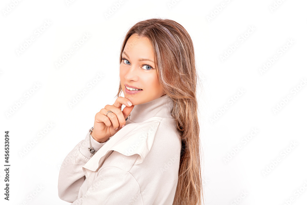 Young adult woman portrait on a white background in the studio Young adult woman portrait on a white background in the studio