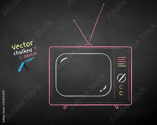 Vector color chalk drawn illustration of old TV