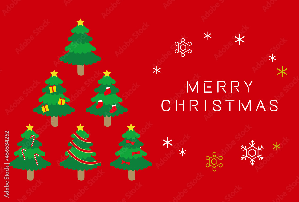 もみの木のツリークリスマスカード素材(赤背景)