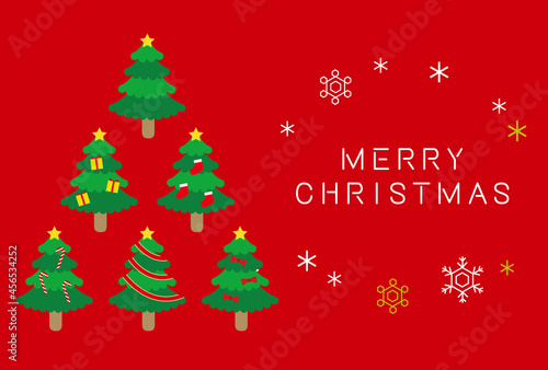 もみの木のツリークリスマスカード素材(赤背景)