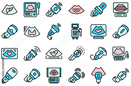 Sonograph icons set. Outline set of sonograph vector icons thin line color flat isolated on white