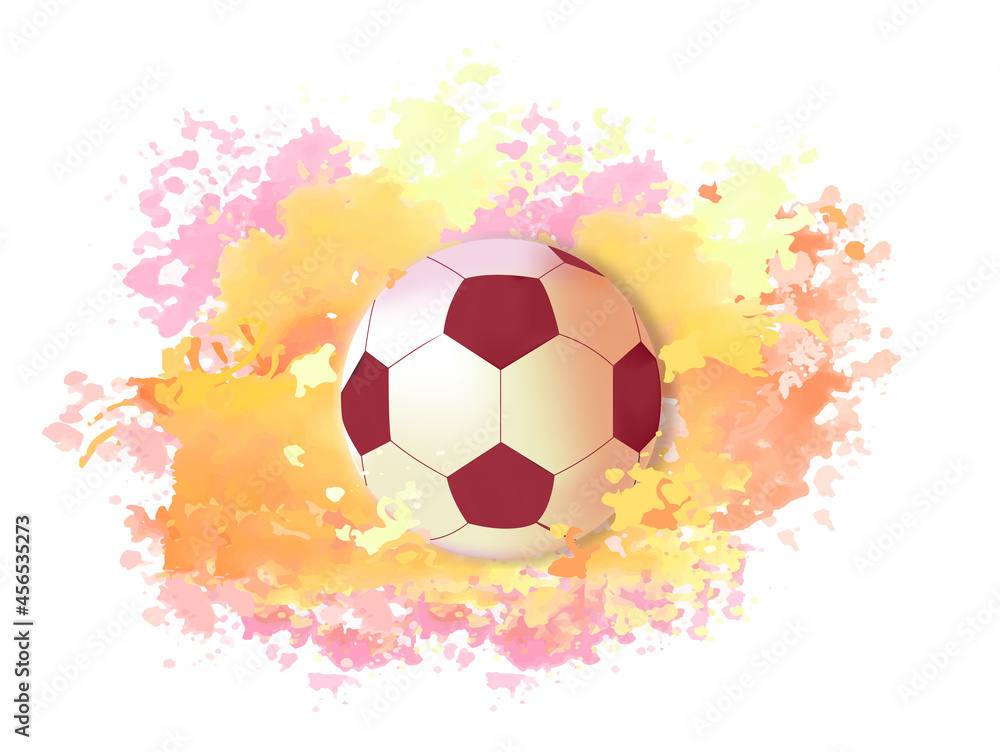 Fototapeta premium Soccer ball on bright colors. Football images. Abstract pictures for printing on fabric. Stylish wallpaper for smartphone or computer. Flat realistic vector illustration isolated on white background