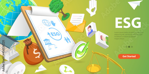 3D Vector Conceptual Illustration of ESG - Environmental, Social and Governance, Corporate Sustainability Performance