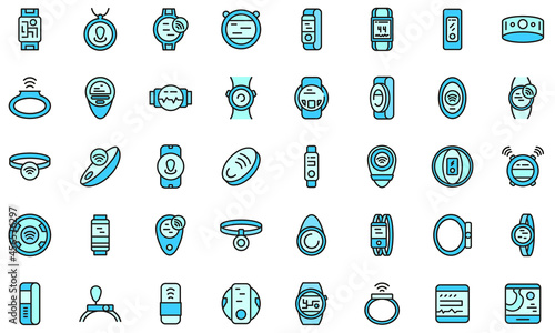 Wearable tracker icons set. Outline set of wearable tracker vector icons thin line color flat isolated on white