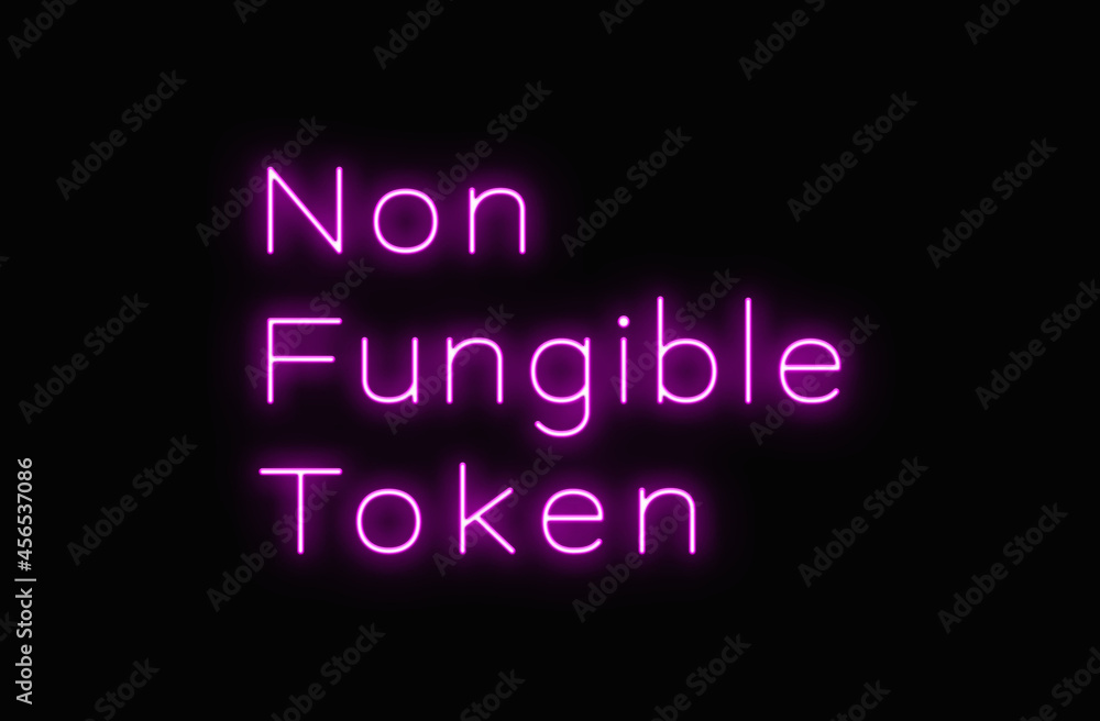 purple neon written Non Fungible Token on black background purple neon written Non Fungible Token on black background