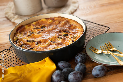 close-up view of delicious sweet fruit pies with plumes 