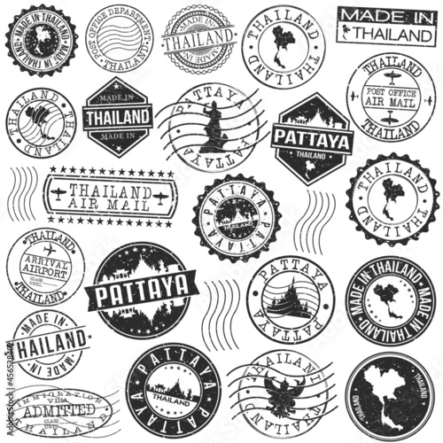 Pattaya City, Bang Lamung District, Chon Buri, Thailand Set of Stamp. Vector Art Postal Passport Travel Design. Travel and Business Seals.