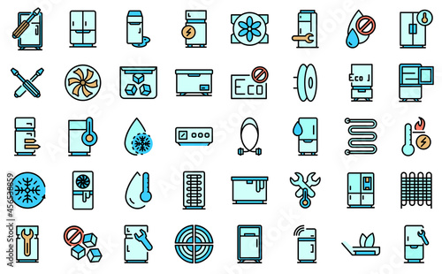 Refrigerator repair icons set. Outline set of refrigerator repair vector icons thin line color flat isolated on white