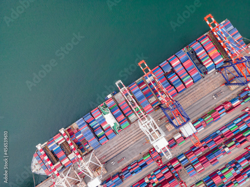 Aerial top view ship container cargo import export business logistics