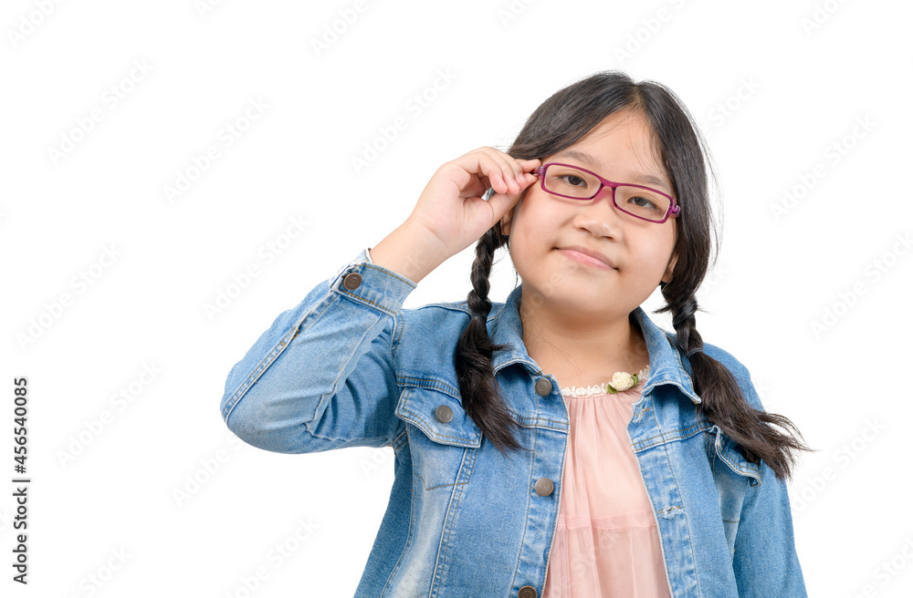 Asian little girl student wear eye glasses isolated on white Asian little girl student wear eye glasses isolated on white