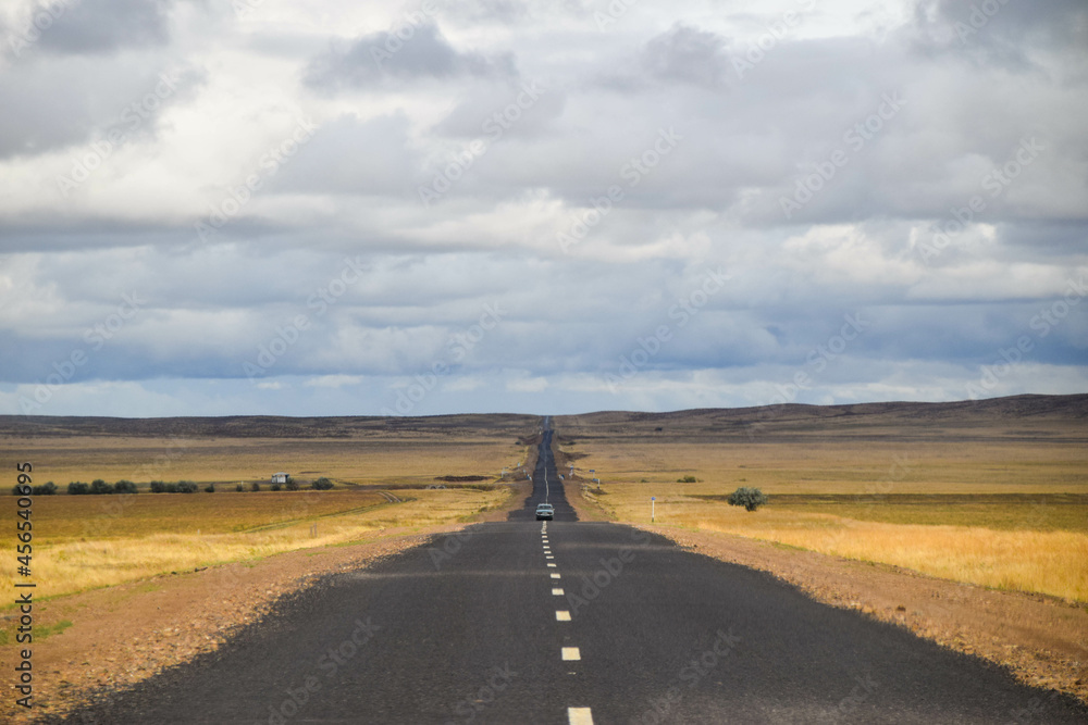 Lonely roads in the Kazakh steppe