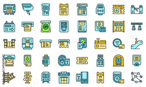 Subway ticket machine icon. Outline subway ticket machine vector icon thin line color flat isolated on white