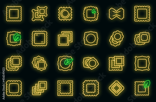 Ravioli icons set. Outline set of ravioli vector icons neon color on black