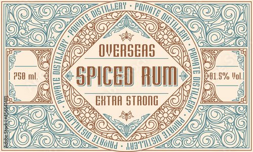 Spiced Rum - ornate vintage decorative label