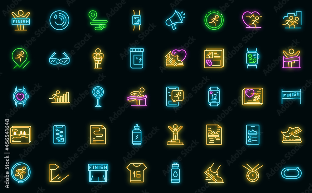 Runner app icon. Outline runner app vector icon neon color on black Runner app icon. Outline runner app vector icon neon color on black
