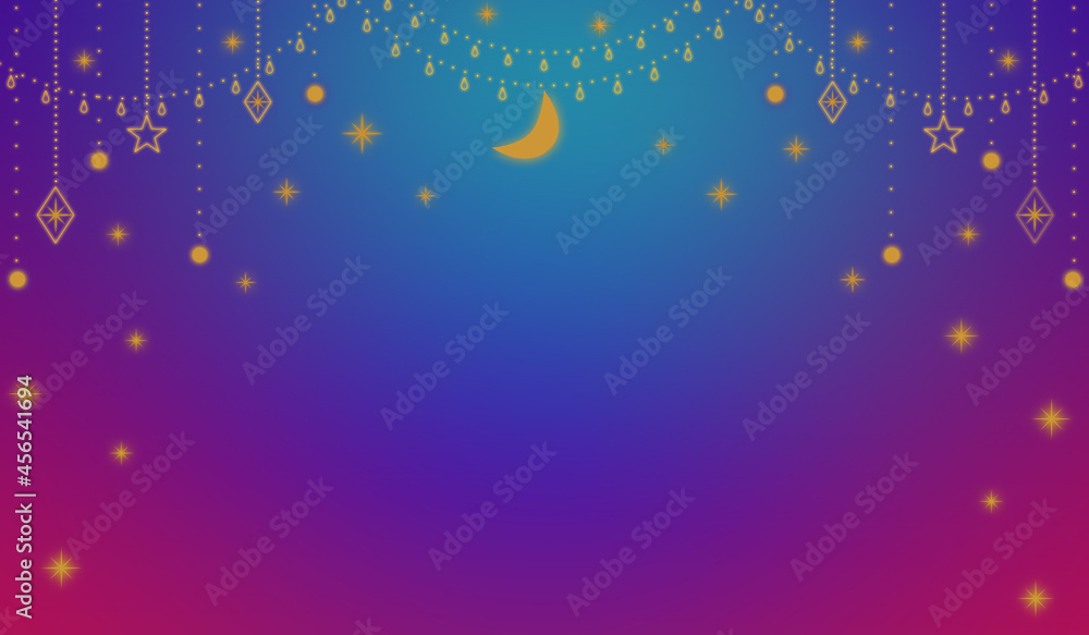 Obraz premium 月とオーナメントと雫の空 ピンクから紫と水色へ moon＆star