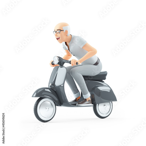3d senior man riding a scooter
