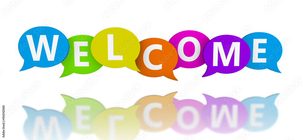 Welcome Sign Banner Colorful Bubbles Welcoming Concept