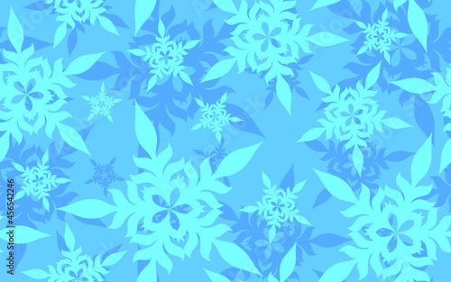 Snowflakes vector seamless pattern in blue