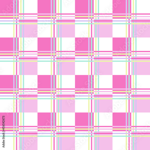 Abstract graphic seamless design in pastel line and pink square repeatedly on white background. Vector beautiful plaid pattern design for decorating , fabric, wrapping, textile, wallpaper, apparel