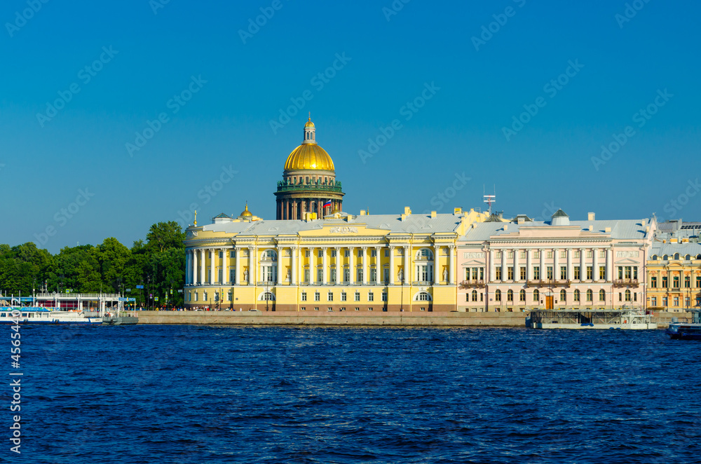 The Neva River in St. Petersburg and St. Isaac's Cathedral.