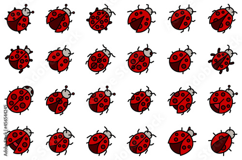 Insect ladybird icons set. Outline set of insect ladybird vector icons thin line color flat isolated on white