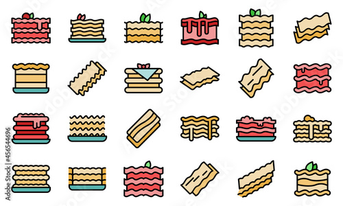 Lasagna icons set outline vector. Cannelloni italy cuisine. Lasagna dish culinary