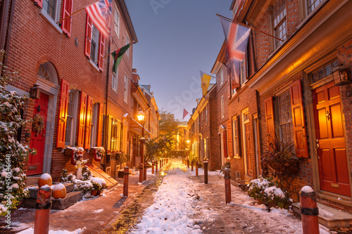 Philadelphia, Pennsylvania, USA at Elfreth's Alley in Winter photo