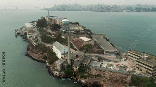 Aerial: Alcatraz Island Prison. San Francisco, USA