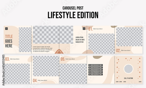 Set of editable social media instagram carousel post fashion, lifestyle with beiges colors design vector template ai & eps 10