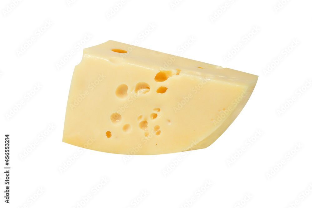 Maasdam cheese on an isolated white background.
