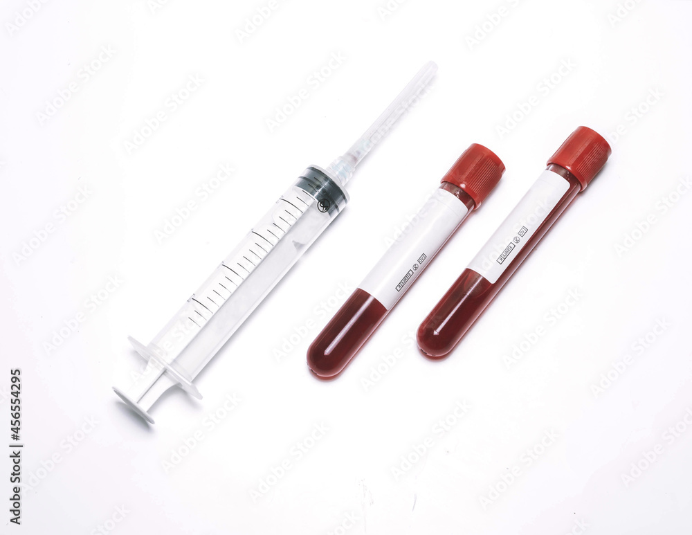 test tubes with blood injection syringe test tubes with blood injection syringe