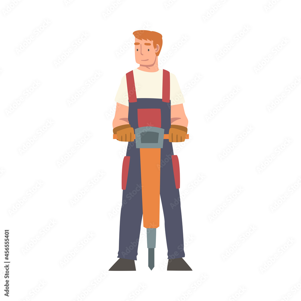 Handyman or Fixer as Skilled Man with Chisel Hammer Engaged in Ground Repair Work Vector Illustration
