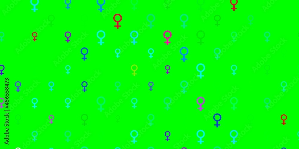 Light Multicolor vector backdrop with women power symbols.