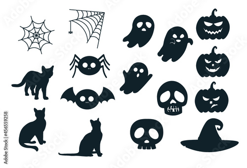 set of halloween icons silhouette